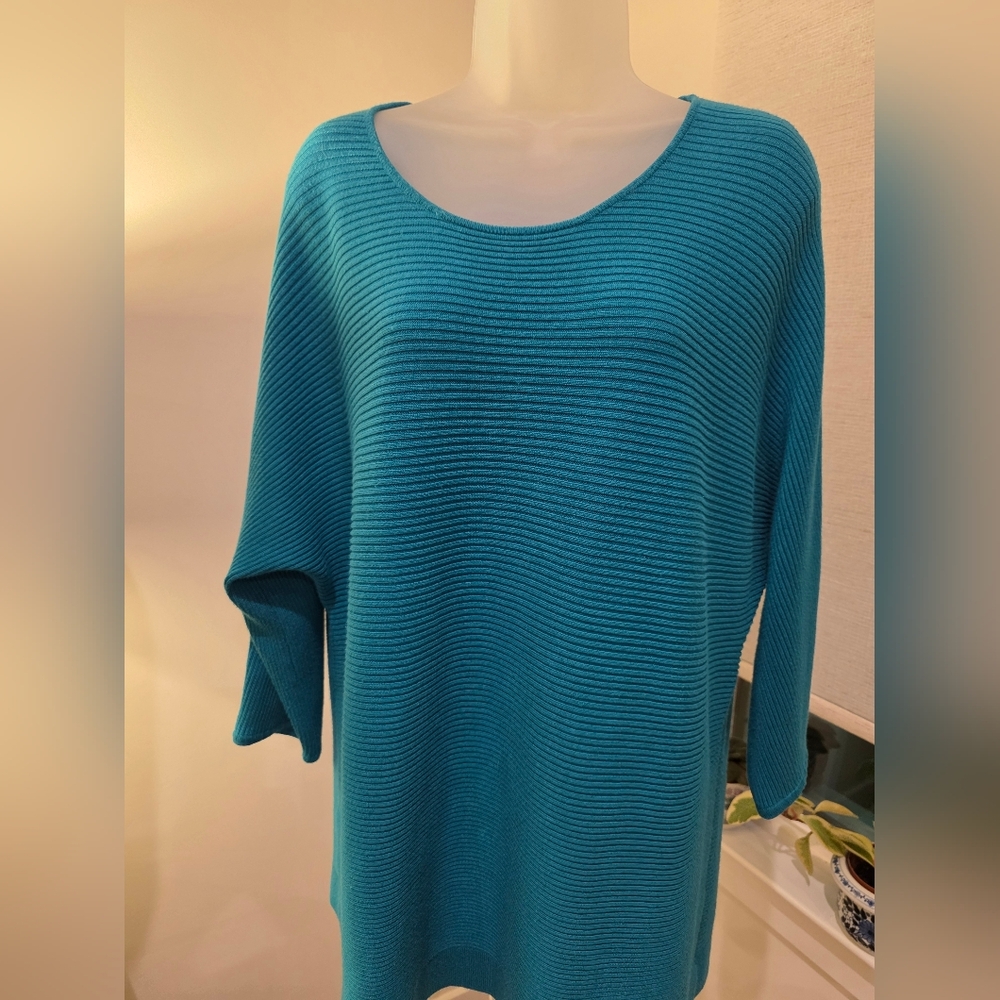 Chico's Teal Ribbed Scoop-Neck 3/4 Length Sleeve‎ Women’s Tunic Office Casual 1X